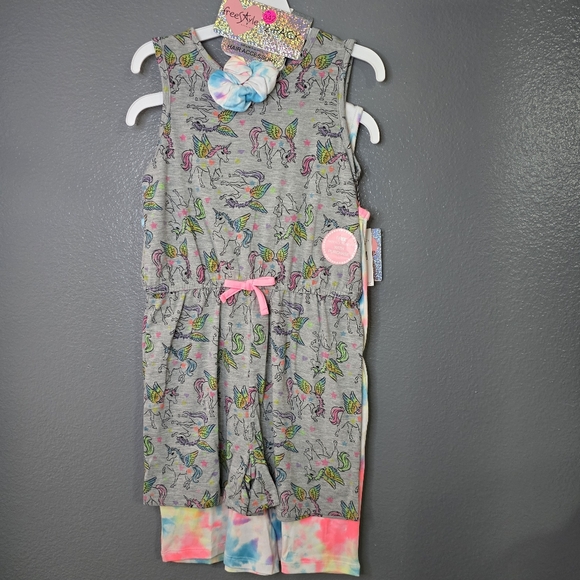 Freestyle Other - Freestyle Pink Tie-Dye And Unicorn Romper And Scrunchie. Size 10. Nwt